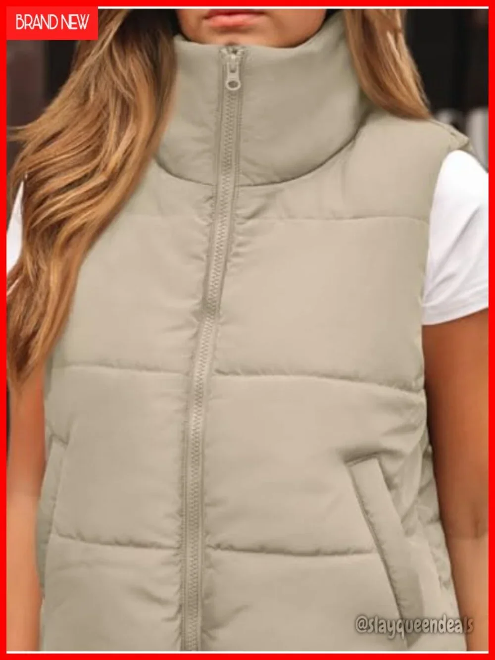 Cropped Puffer Vest Lightweight Quilted Down Vest Stand Collar Zip Pockets